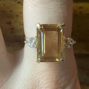 Emerald Cut Brazilian Citrine White Topaz Sterling Silver Ring